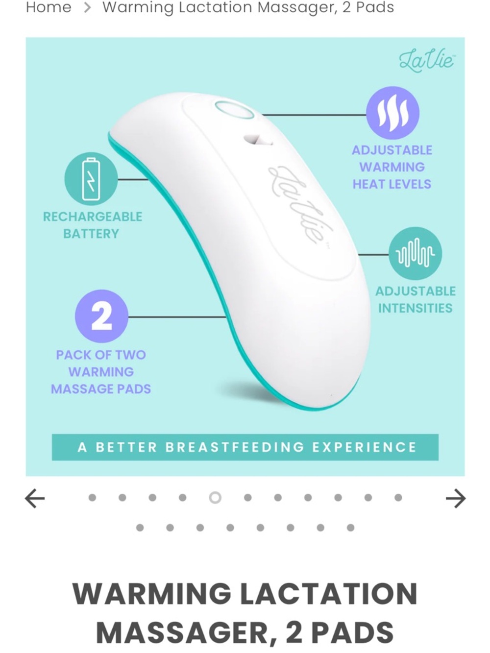 LaVie Warming Lactation Massager - White with Teal Trim